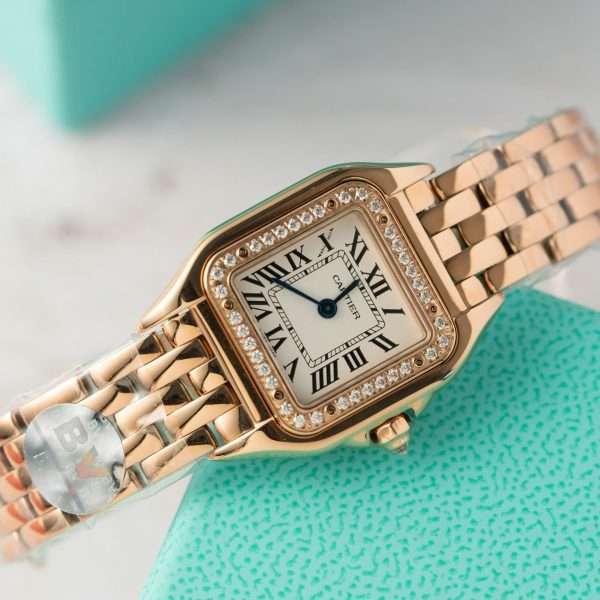 Cartier Panthere Replica Watch Rose Gold With Diamond Bezel 22mm