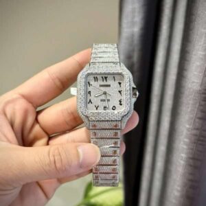 Cartier Santos Arabic Numeral Best Replica Watch Moissanite Diamonds Hong Kong 39.8mm
