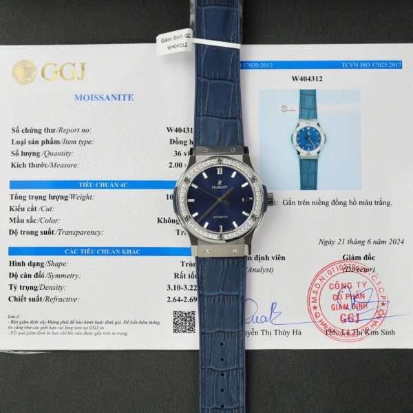 Hublot Classic Fusion Titanium Replica Watches Blue Dial Custom Moissanite Diamonds 42mm