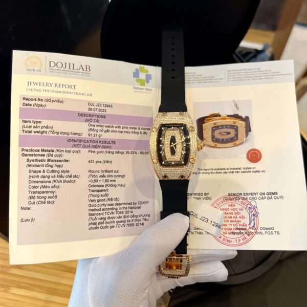 Richard Mille RM007 Gold Wrapped Replica Watch With Moissanite Diamonds 36mm