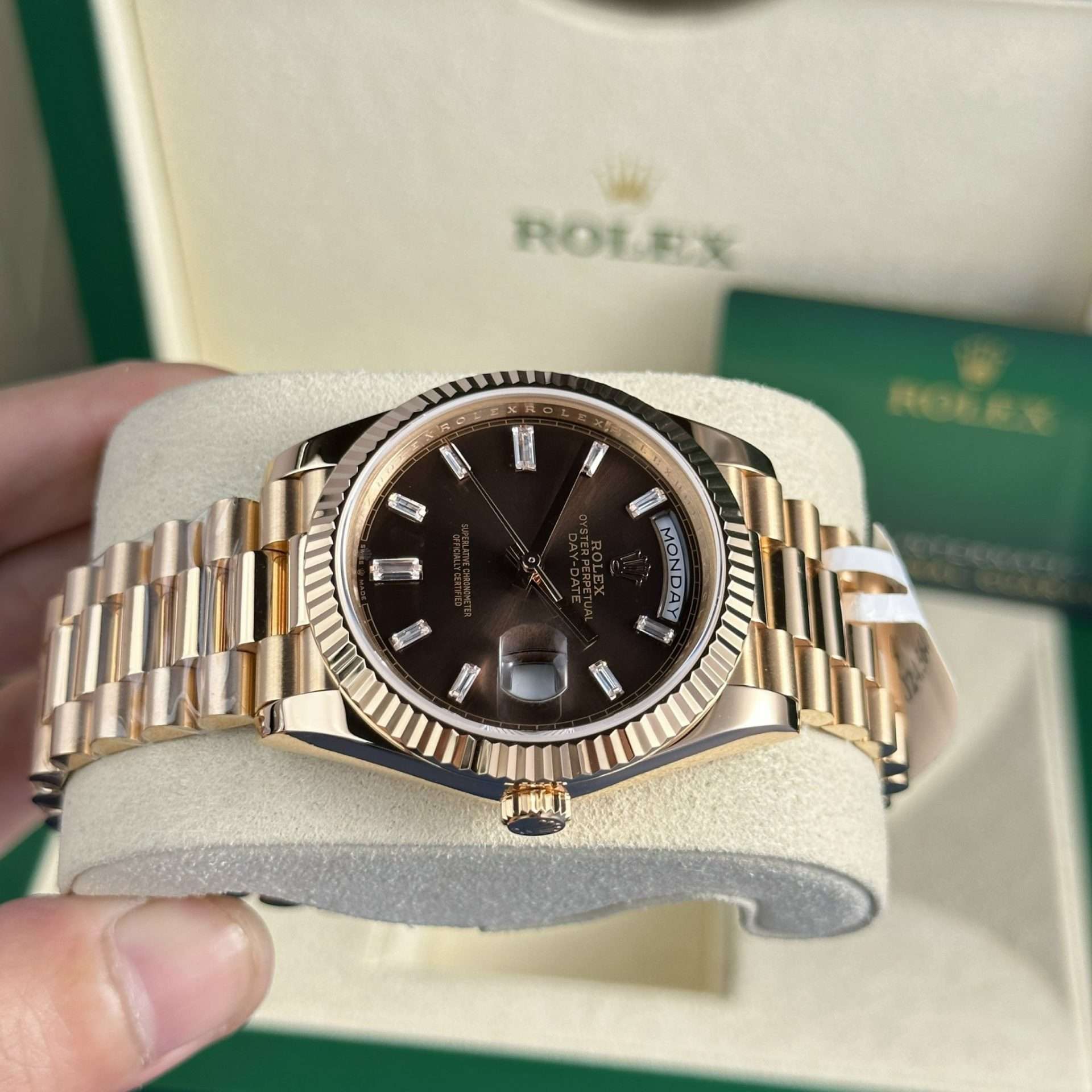 Rolex Replica 11 Watch 18K Gold Wrapped Day-Date 228235 Brown Dial 178 Gram GM Factory 40mm - Image 3