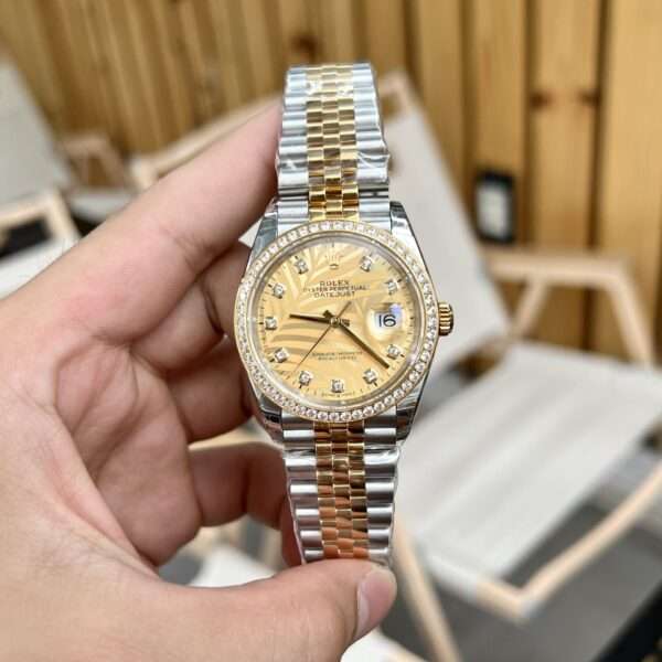 Rolex Replica 1:1 Watch DateJust Champagne Gold With Stone Jubilee Strap EW 36-41mm