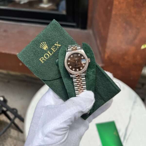 Rolex Rep Watch DateJust Women’s Chocolate Dial With Stone Bezel Factory EW 31mm