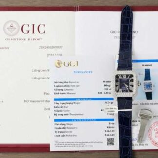 Cartier Santos Best Copies Watch Dial Blue Custom Diamonds Moissanite Hong Kong 39.8mm