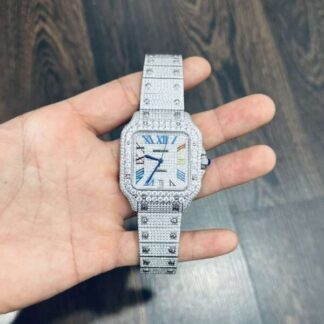 Cartier Santos Replica Watch Full CZ Metal Wire 39.8mm